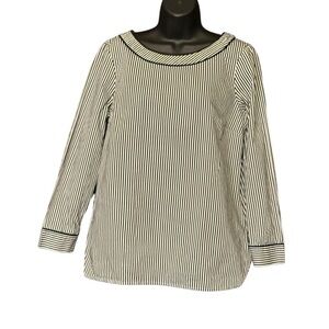 Talbots Pin Striped Poplin Blouse Pullover Side Zip Black White Size MP PETITE